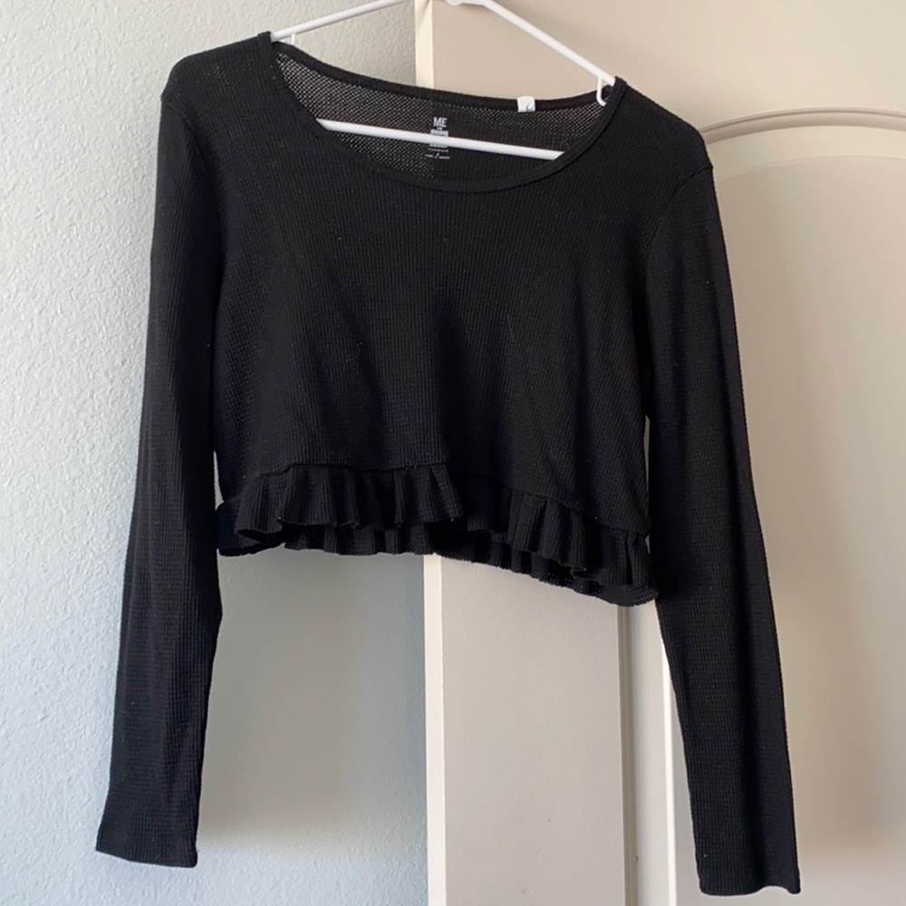 Black Ruffle Crop Top